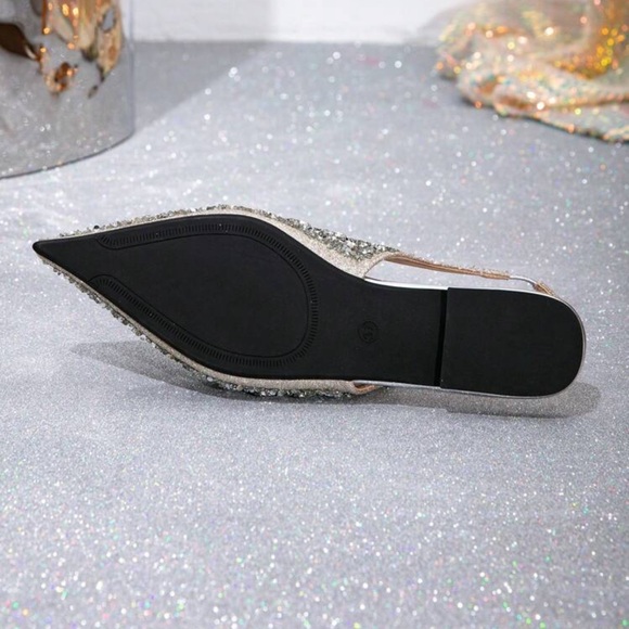 Rhinestone Pointed Toe Flat Slip-On Shoes, Comfortable & Versatile Shiny Flats - Picture 3 of 4